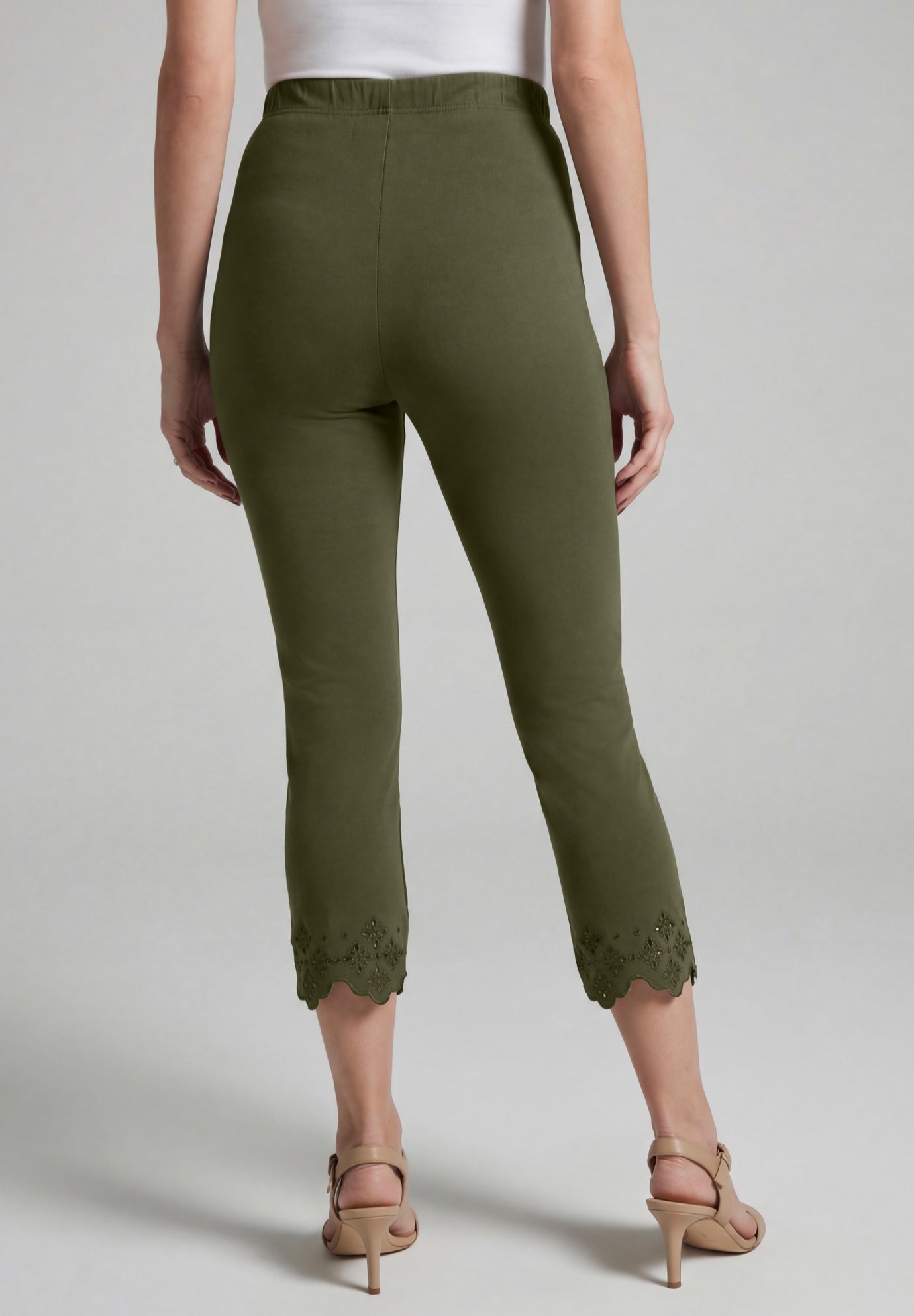 Stretch Cotton Eyelet Capri Legging image number 1