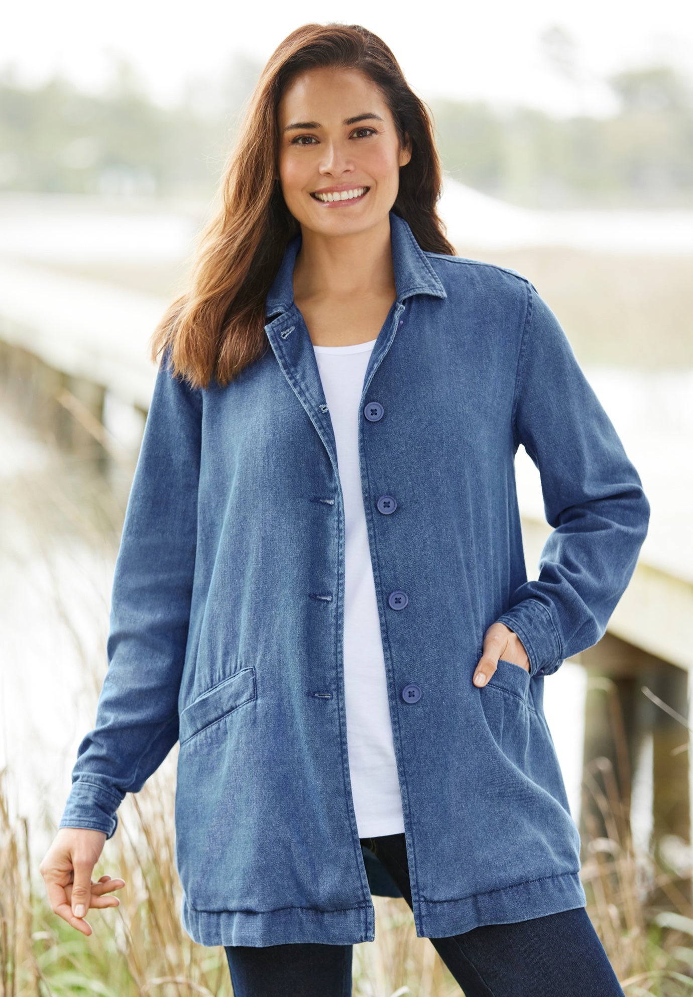 Pleat-Back Denim Jacket image number 0
