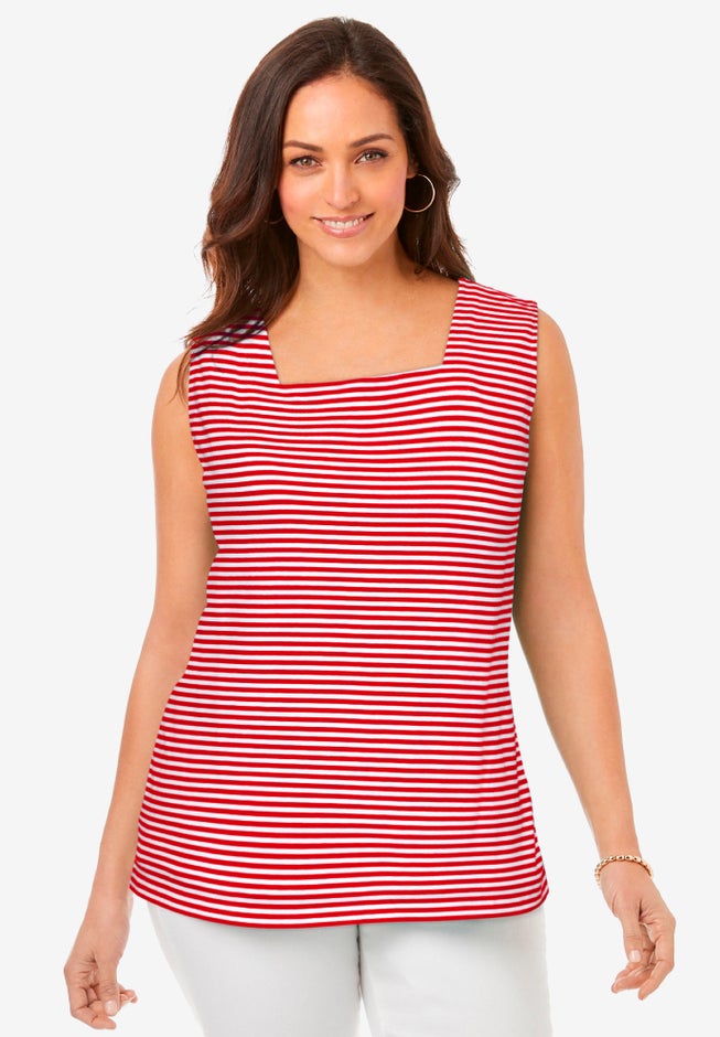 Stretch Cotton Square Neck Tank image number 0