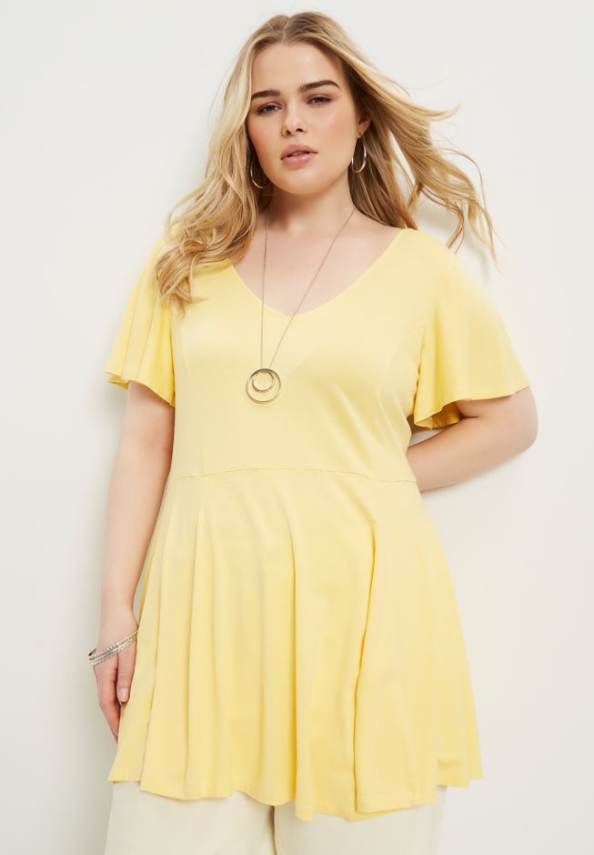 Flutter-Sleeve Peplum Tee image number null