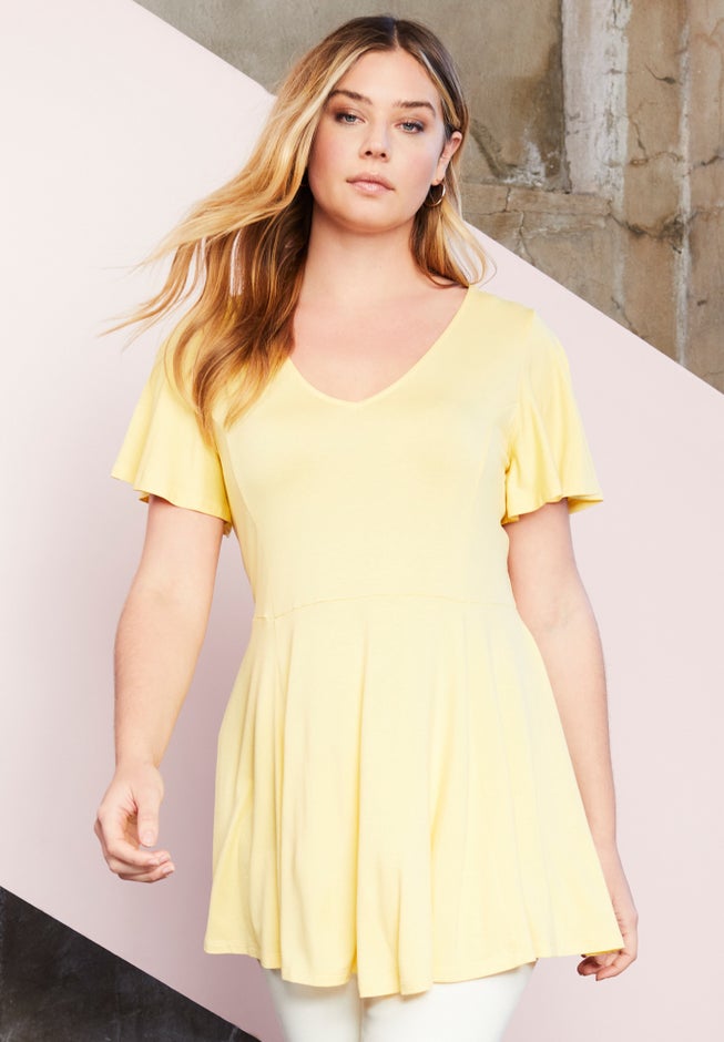 Flutter-Sleeve Peplum Tee image number null