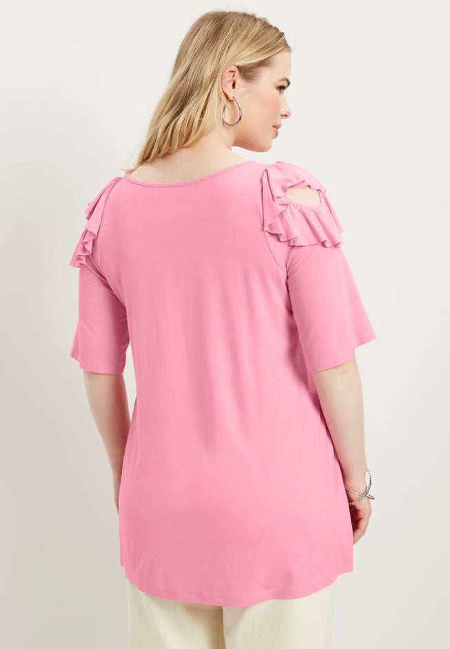 Cold-Shoulder Ruffle Tee image number 1