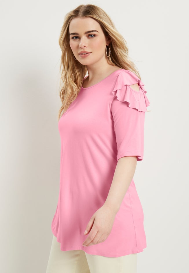 Cold-Shoulder Ruffle Tee image number 2
