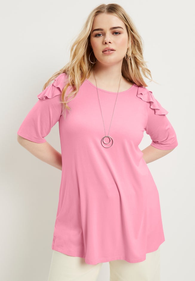 Cold-Shoulder Ruffle Tee image number 4