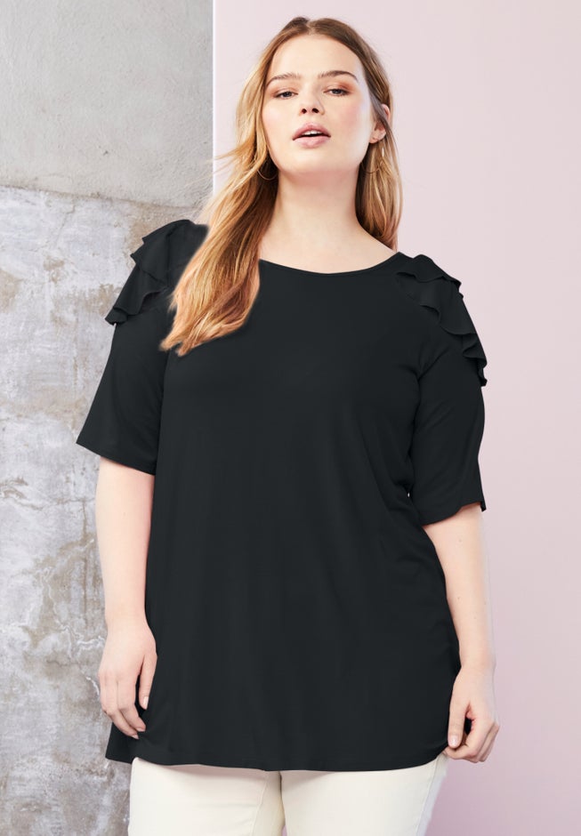 Cold-Shoulder Ruffle Tee image number 0