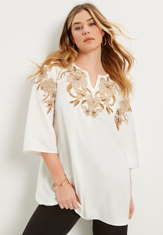 Floral-Embellished Georgette Top image number null