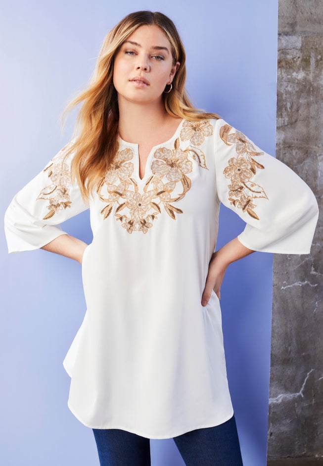 Floral-Embellished Georgette Top image number null