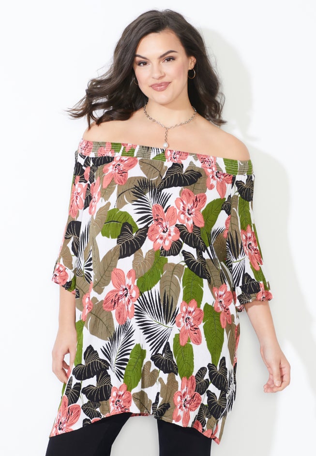 Smocked Neck Ruffle Sleeve Top image number null