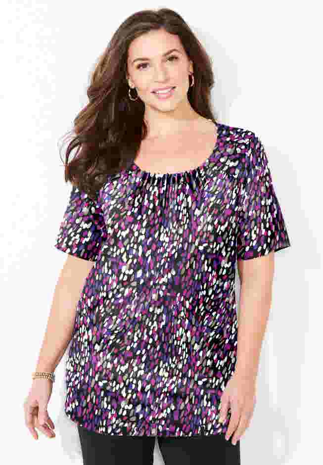Jeweled Neck Pintuck Top image number 0