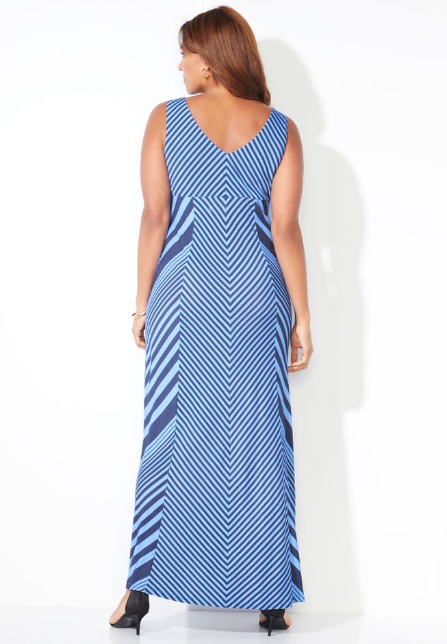 Striped V-Neck Maxi Tank Dress image number null