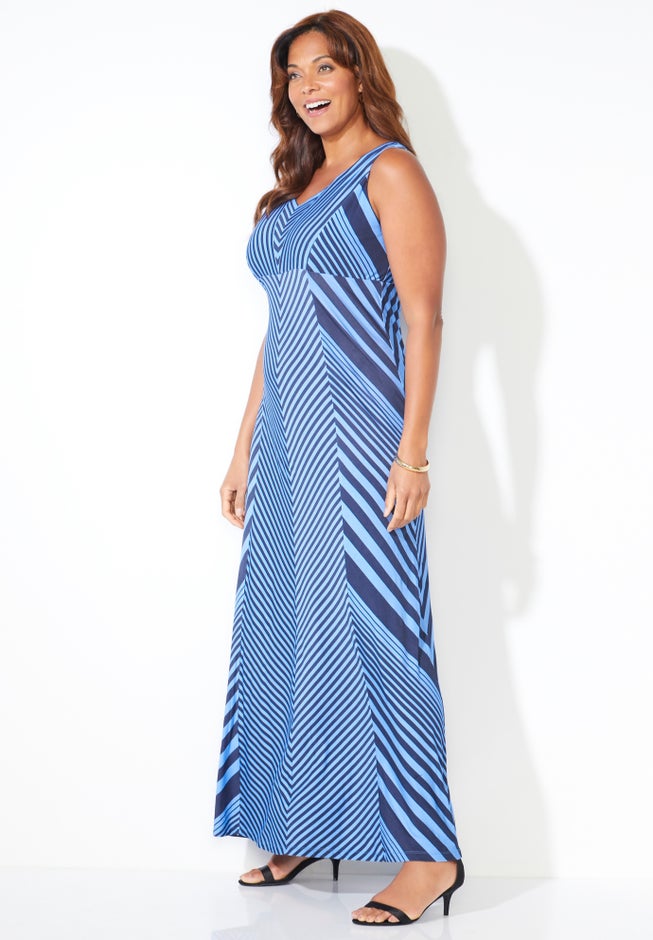 Striped V-Neck Maxi Tank Dress image number null