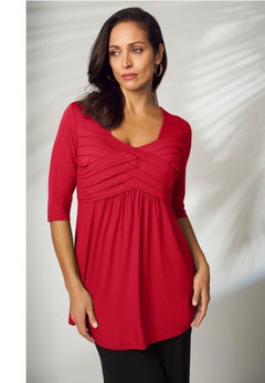 Stretch Knit Pleated Tunic