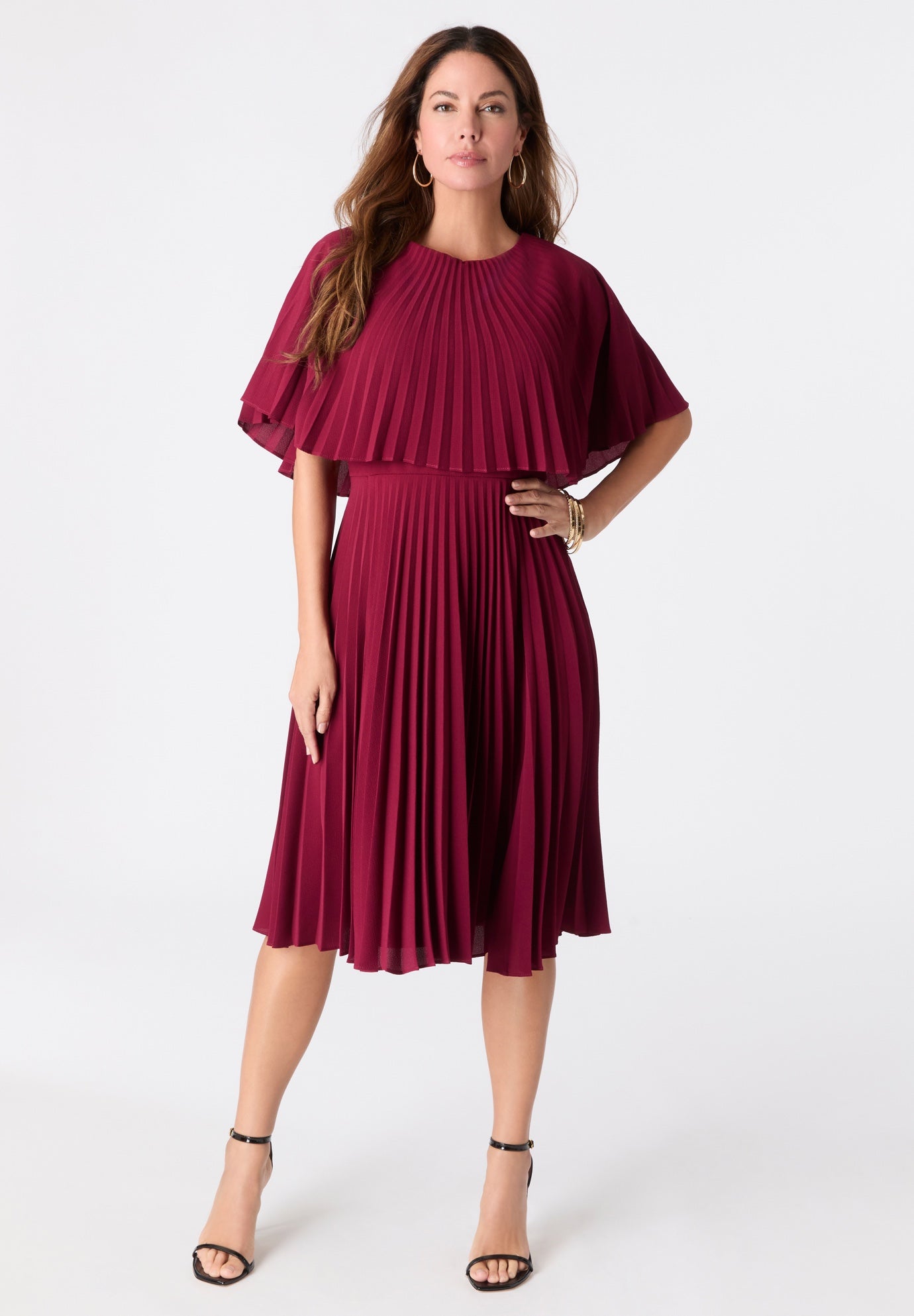 Crepe Pleated Cape Dress image number 3