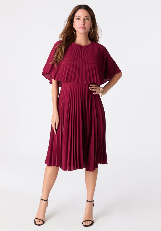 Crepe Pleated Cape Dress image number 3