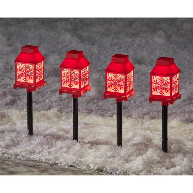 Set of 4 LED Snowflake Lantern Solar Pathway Lights image number 0