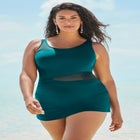 Mesh Panel Underwire Swimdress image number null