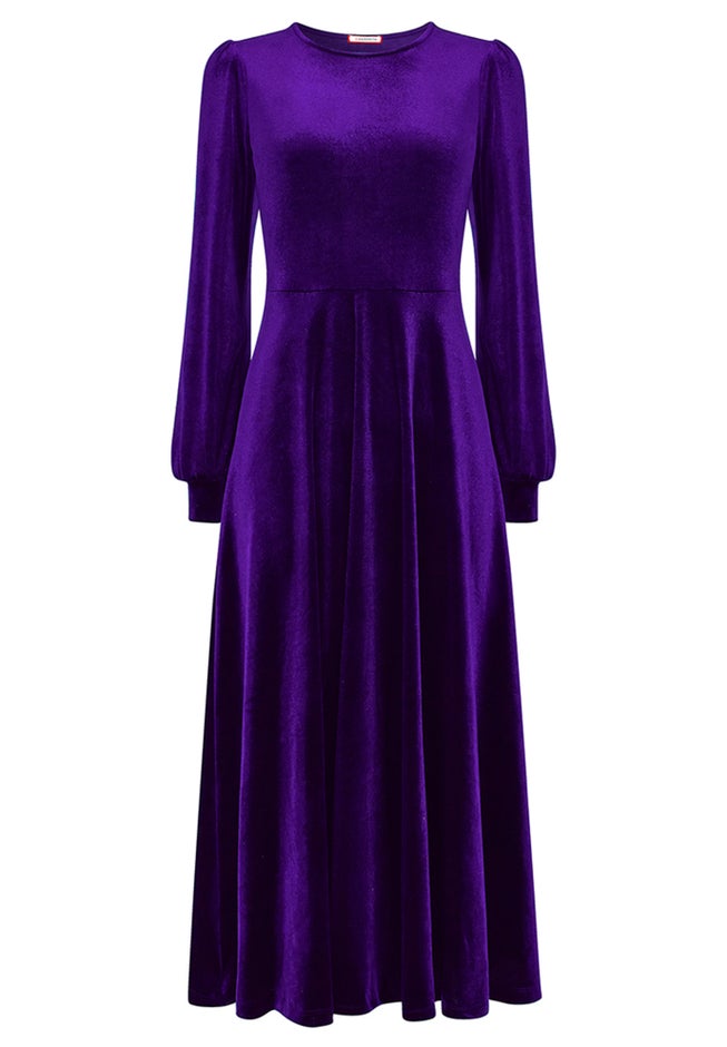 Crew Neck Velvet Midi Dress image number 4