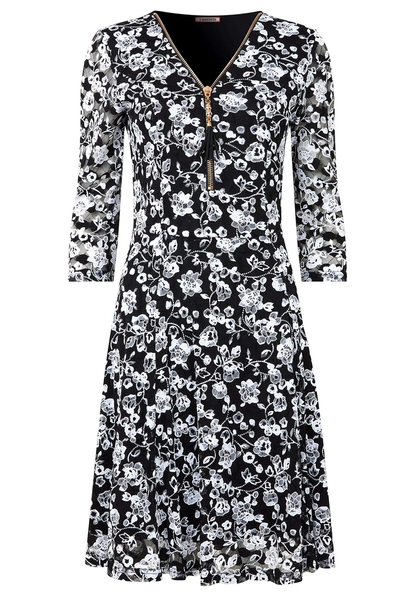 Lace Zip V-Neck Midi Dress image number 4