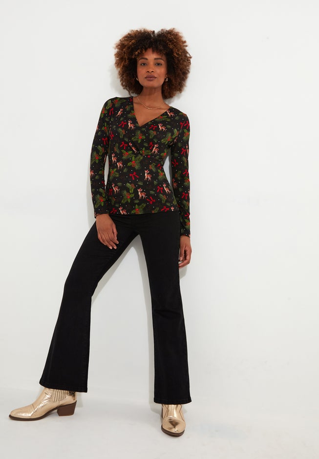 Stretch Knit Festive Wrap Top image number 3
