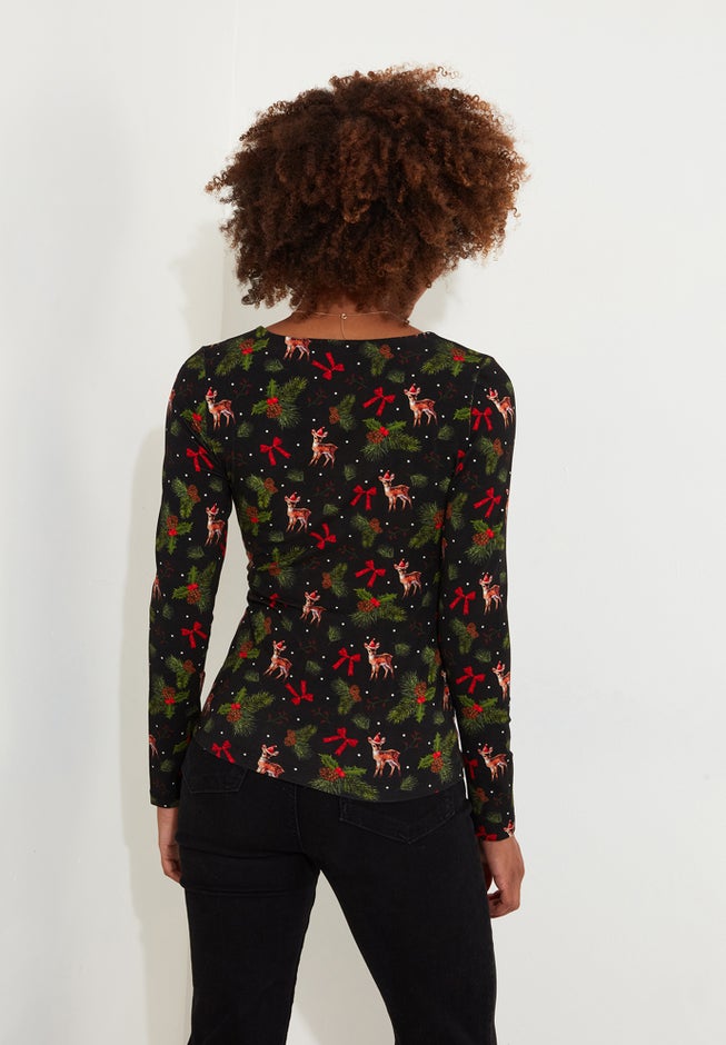Stretch Knit Festive Wrap Top image number 4