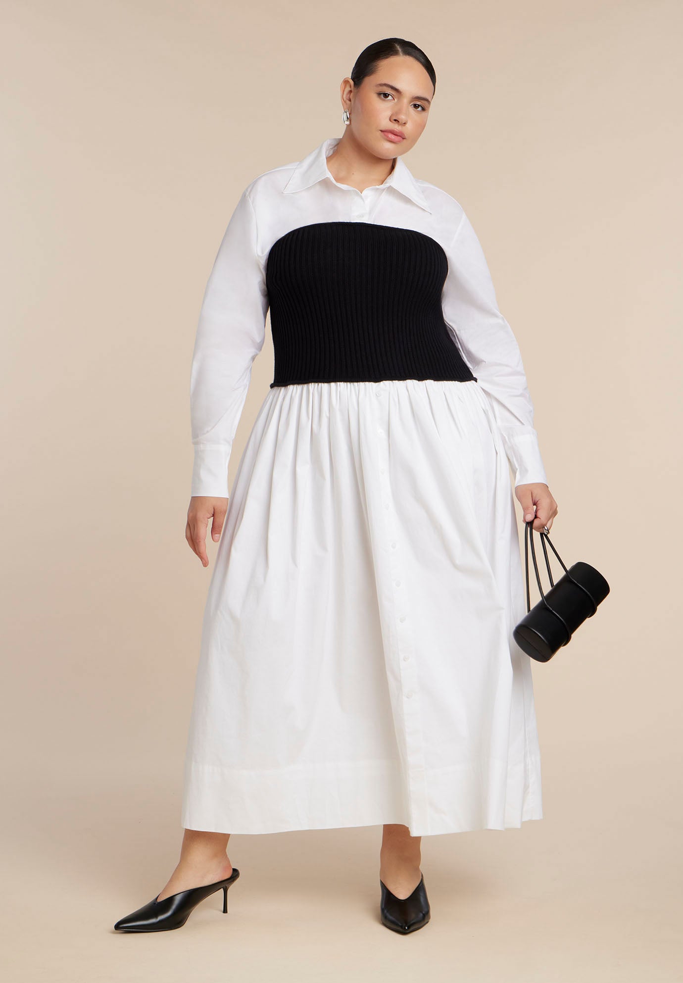 Sweater Twofer Shirt Dress image number 0