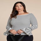 Striped Sweater With Flared Sleeve image number null