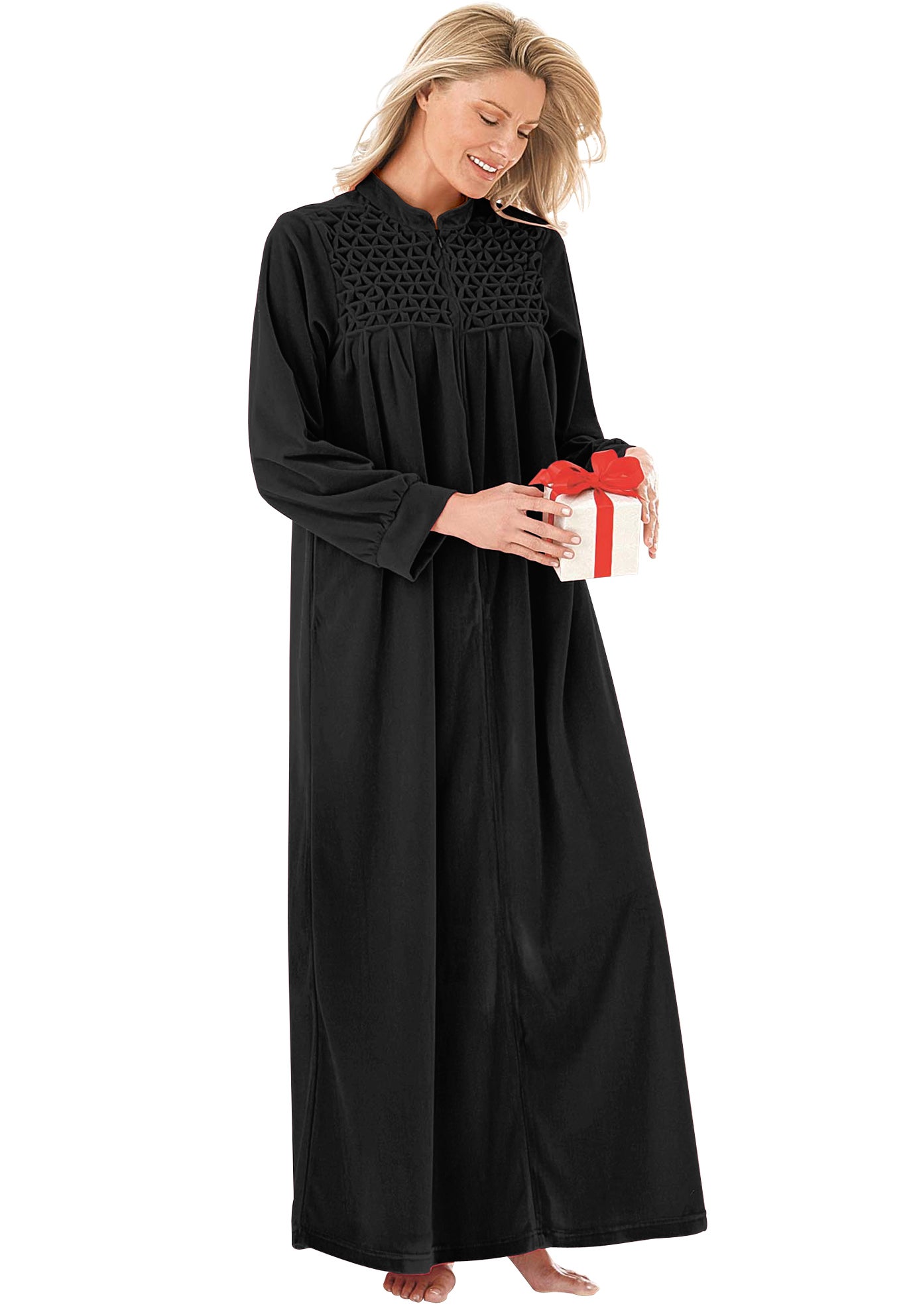 Smocked Velour Long Robe image number 3