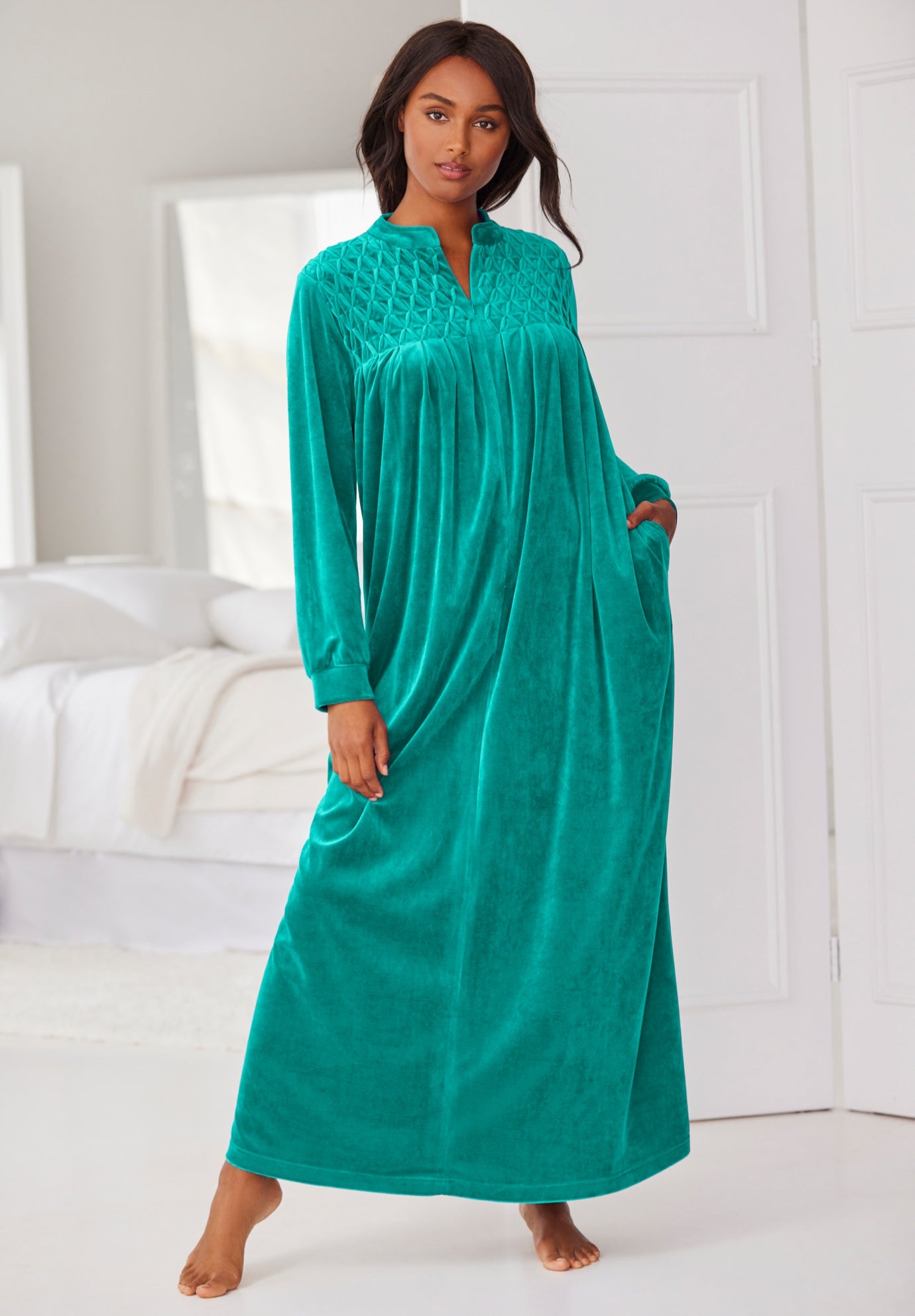Smocked Velour Long Robe image number 6