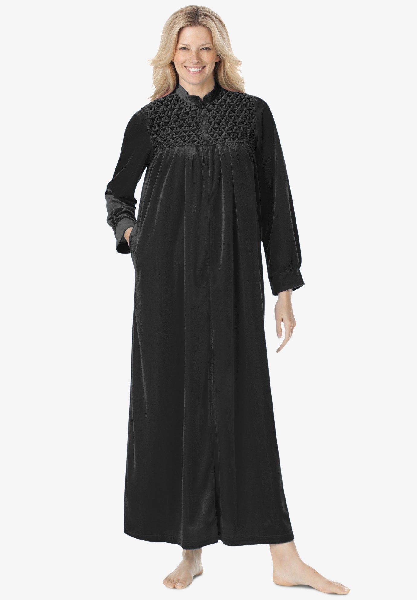Smocked Velour Long Robe image number 0