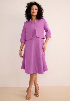 Plus Size Elbow Sleeve Fit-and-Flare Dress with Bolero Jacket &ndash; 2-Piece Suit