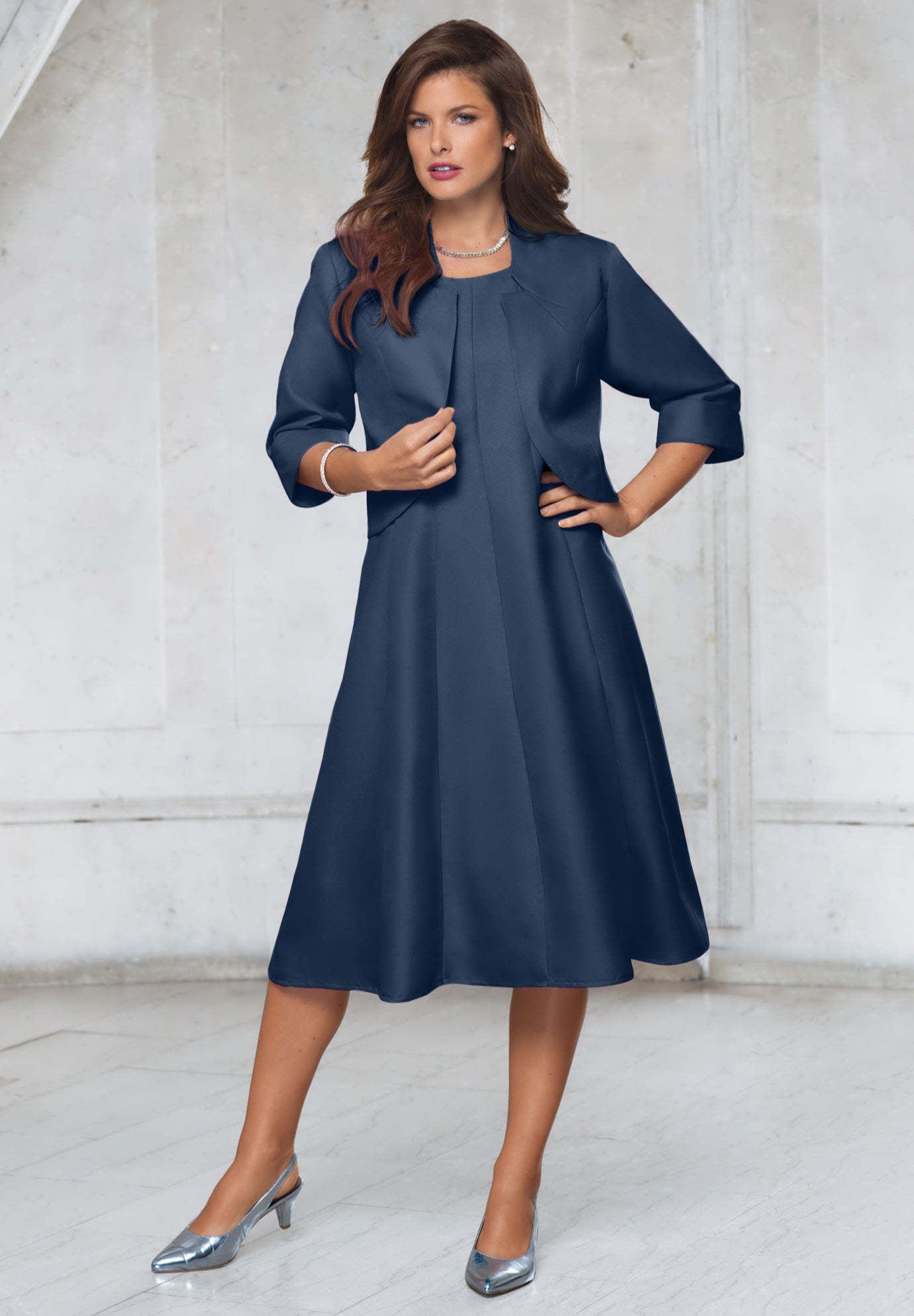 Plus Size Elbow Sleeve Fit-and-Flare Dress with Bolero Jacket &ndash; 2-Piece Suit image number 0