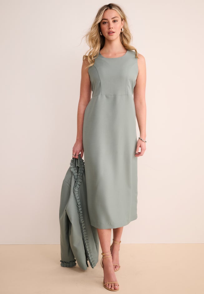 Plus Size Long Sleeve Pleated Jacket Dress Set &ndash; Elegant 2-Piece Sheath Suit image number 4