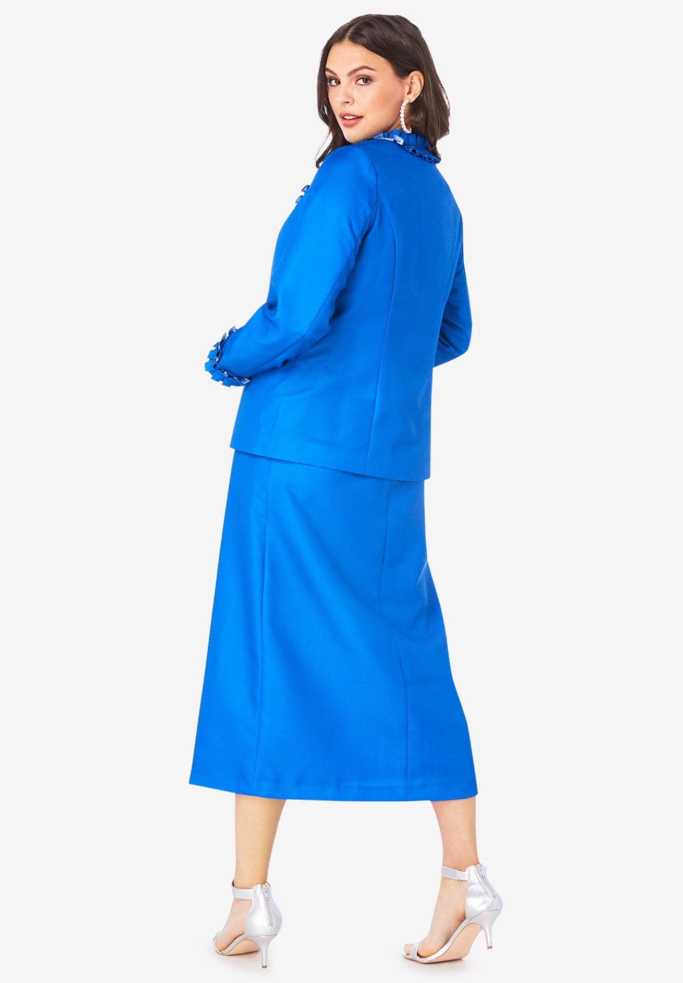 Plus Size Long Sleeve Pleated Jacket Dress Set &ndash; Elegant 2-Piece Sheath Suit image number 7