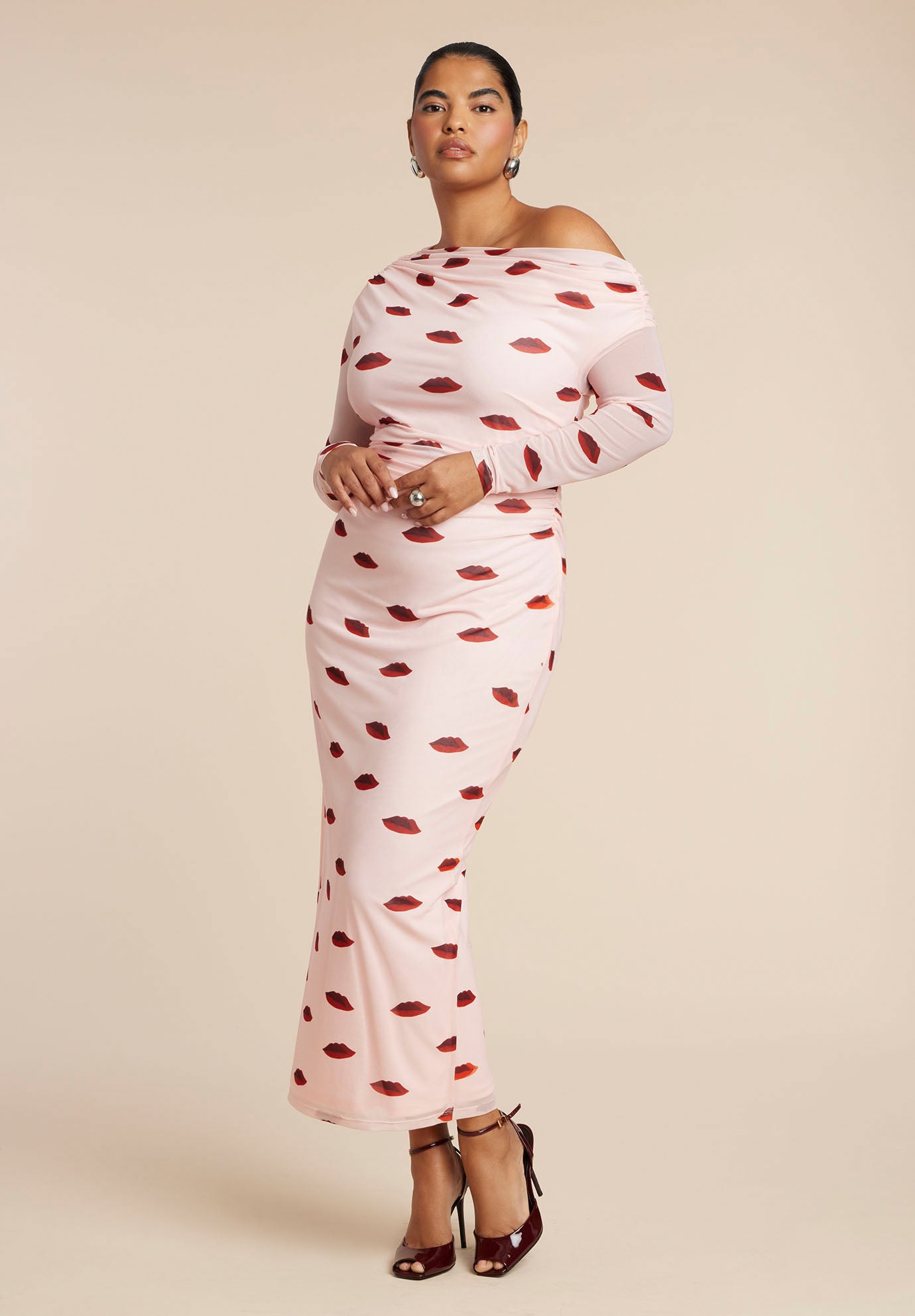 Asym Neck Printed Mesh Dress image number 1