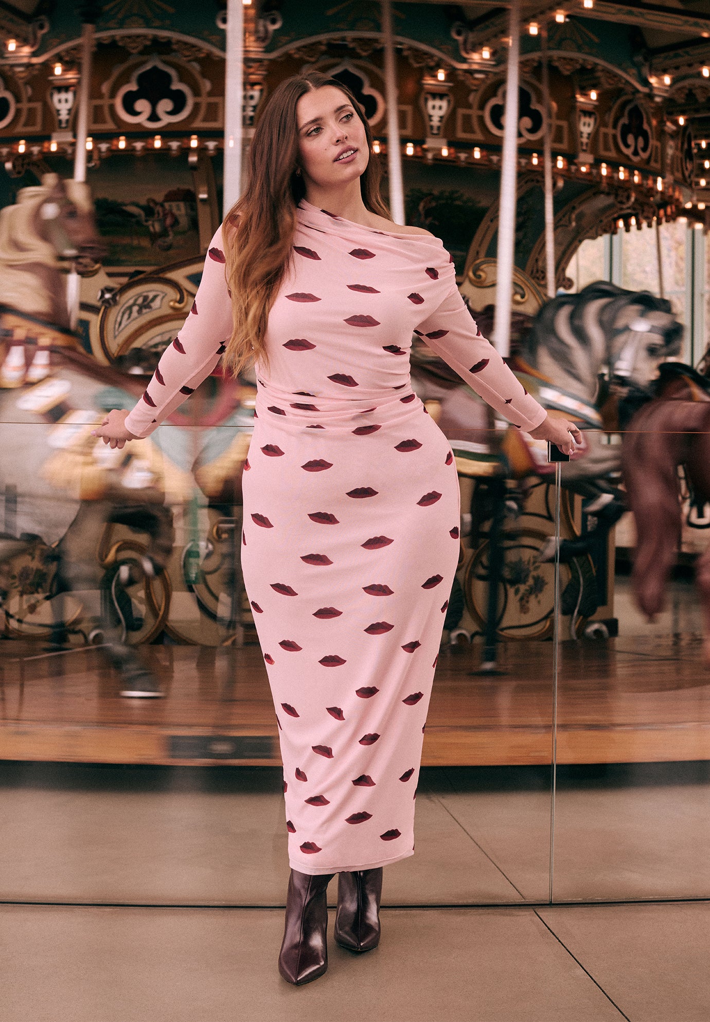 Asym Neck Printed Mesh Dress image number 0