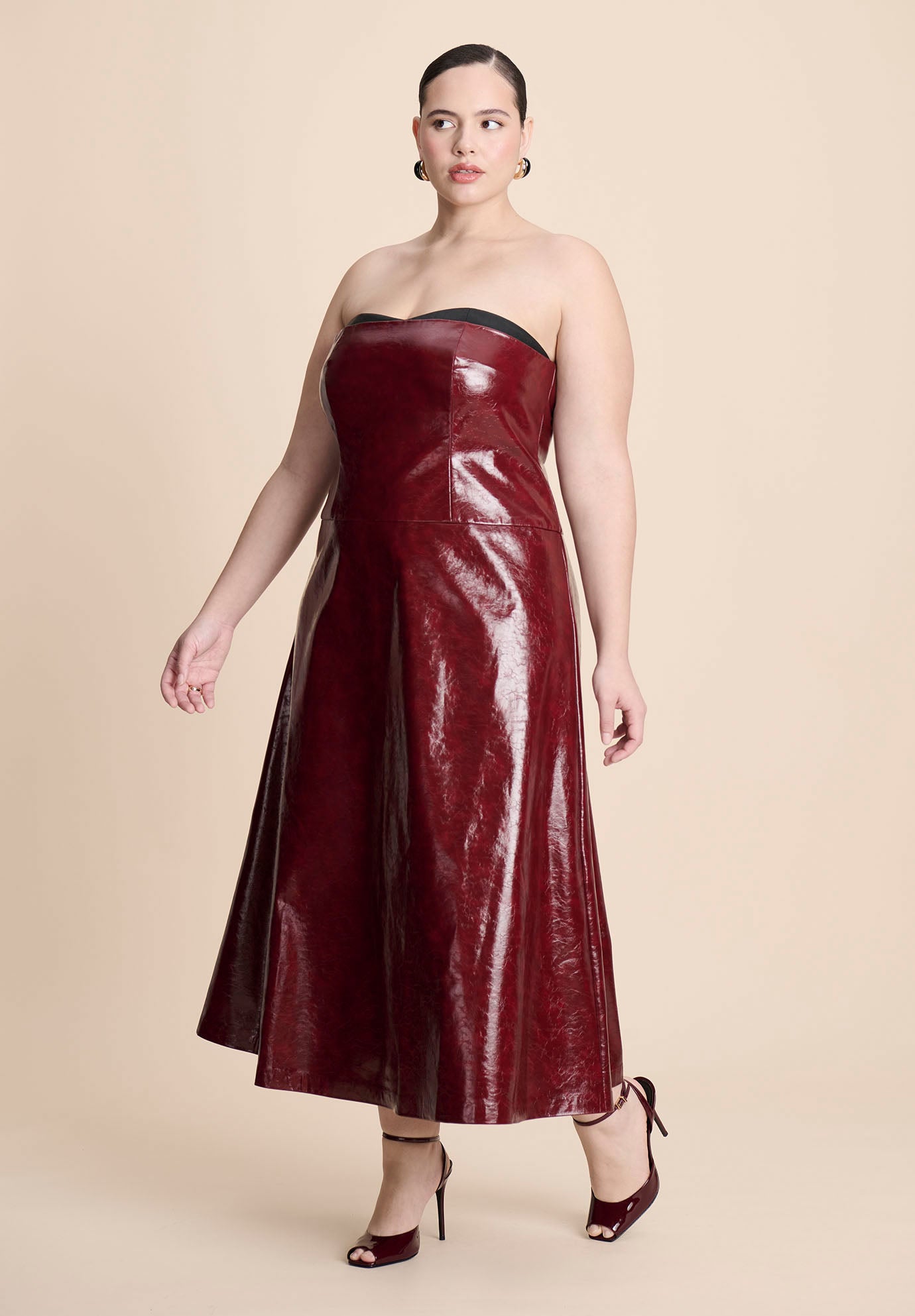 Textured Faux Leather Dress With Cup Detail image number 2