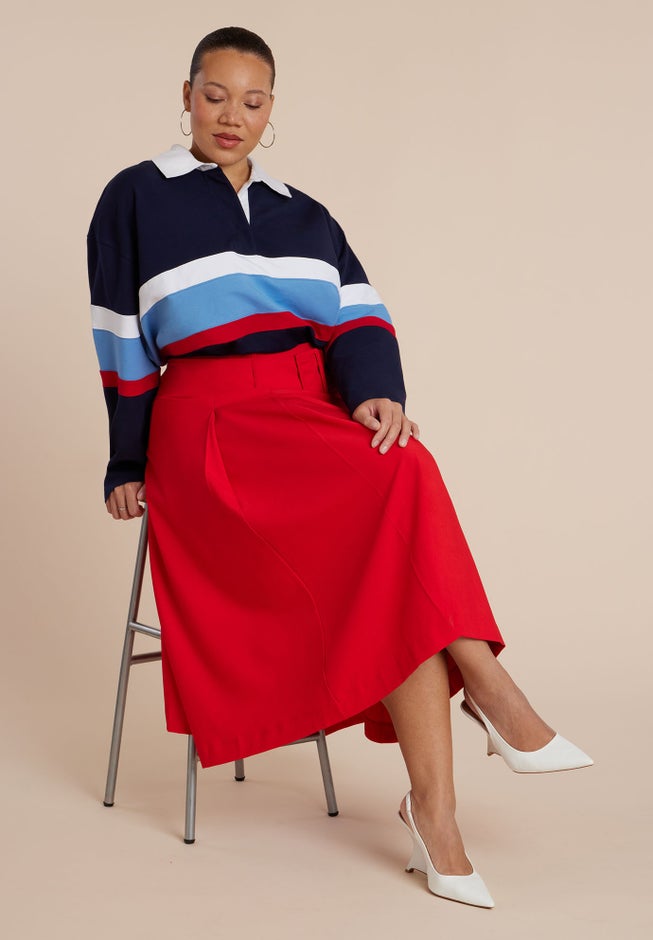 Pleated Belted Midi Skirt image number 2