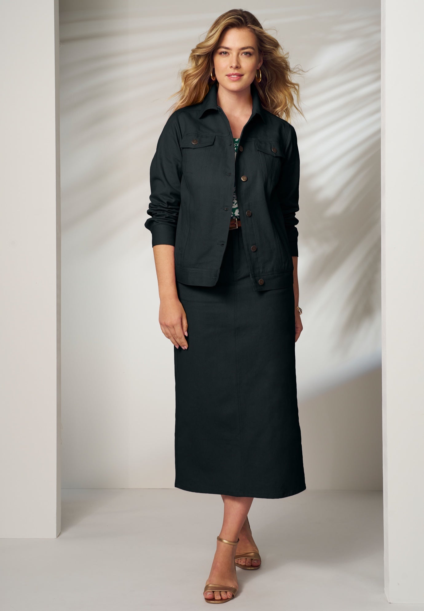 Classic Cotton Denim Midi Skirt image number 0