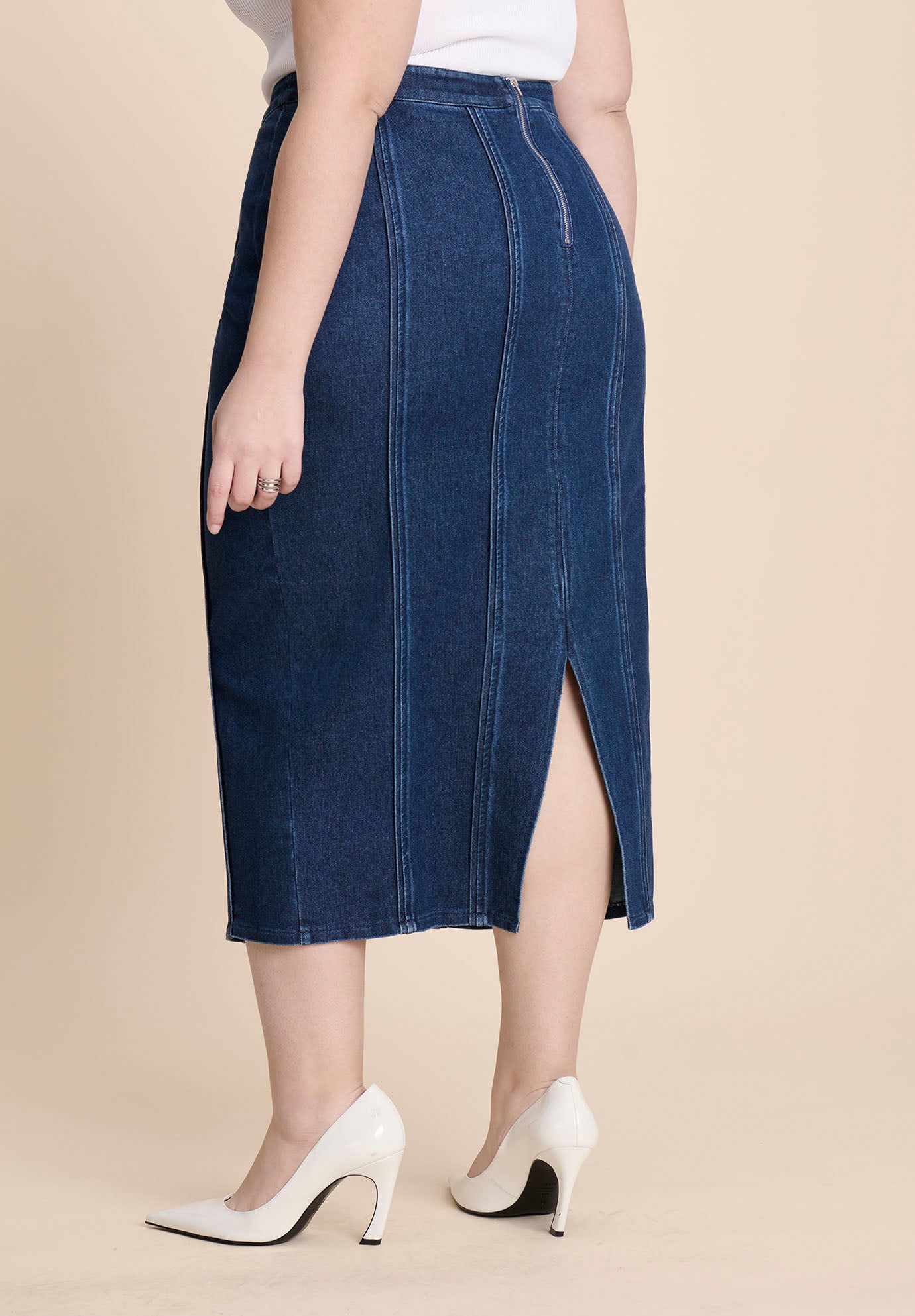 Seamed Denim Column Skirt image number 2