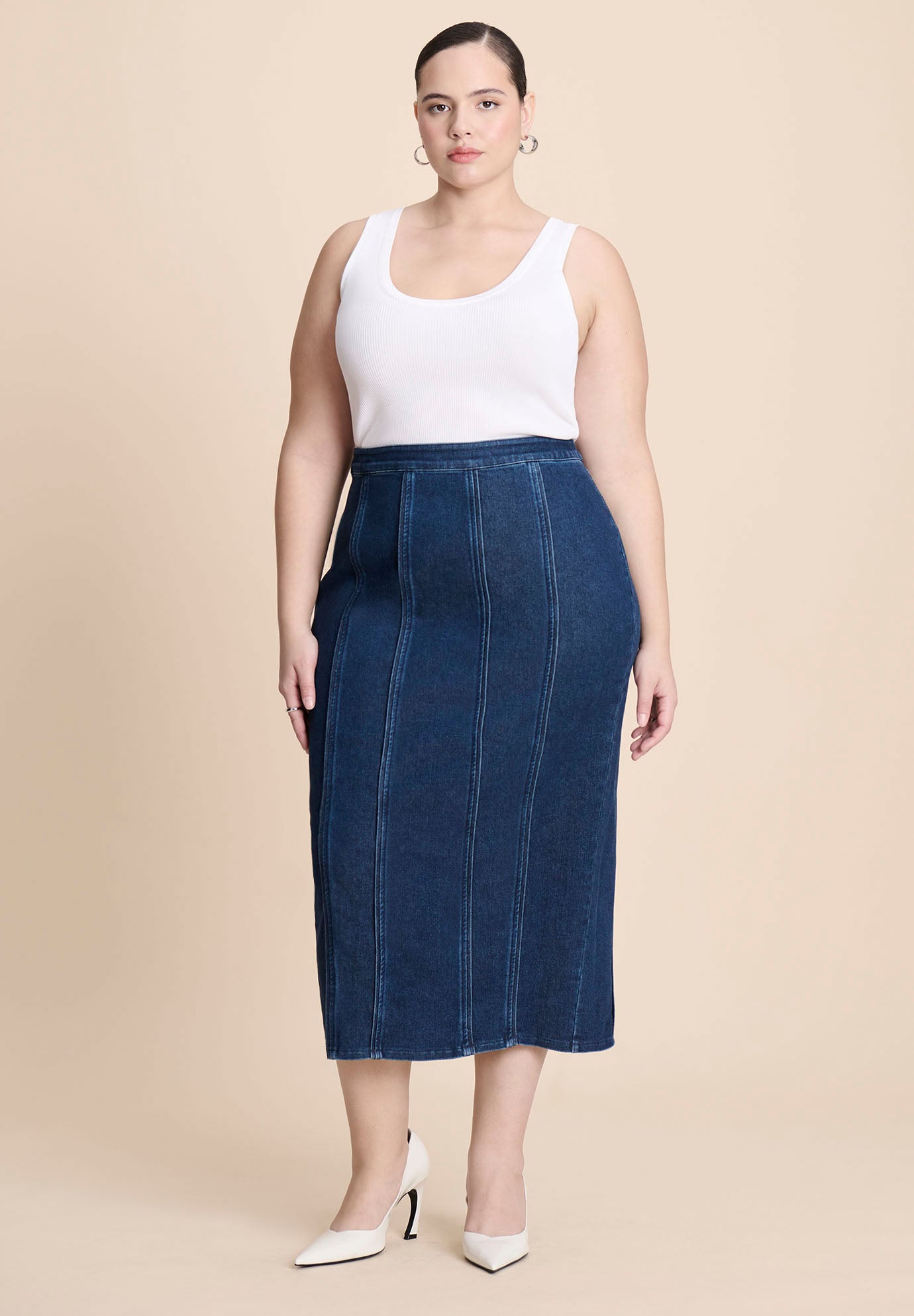 Seamed Denim Column Skirt image number 0
