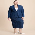 Seamed Denim Peplum Blazer image number null