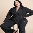 Zip Hem Pinstripe Blazer image number null