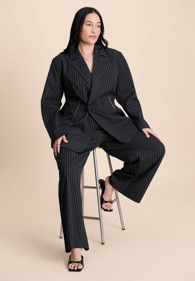 Zip Hem Pinstripe Blazer image number 3