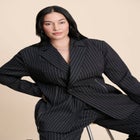 Zip Hem Pinstripe Blazer image number null