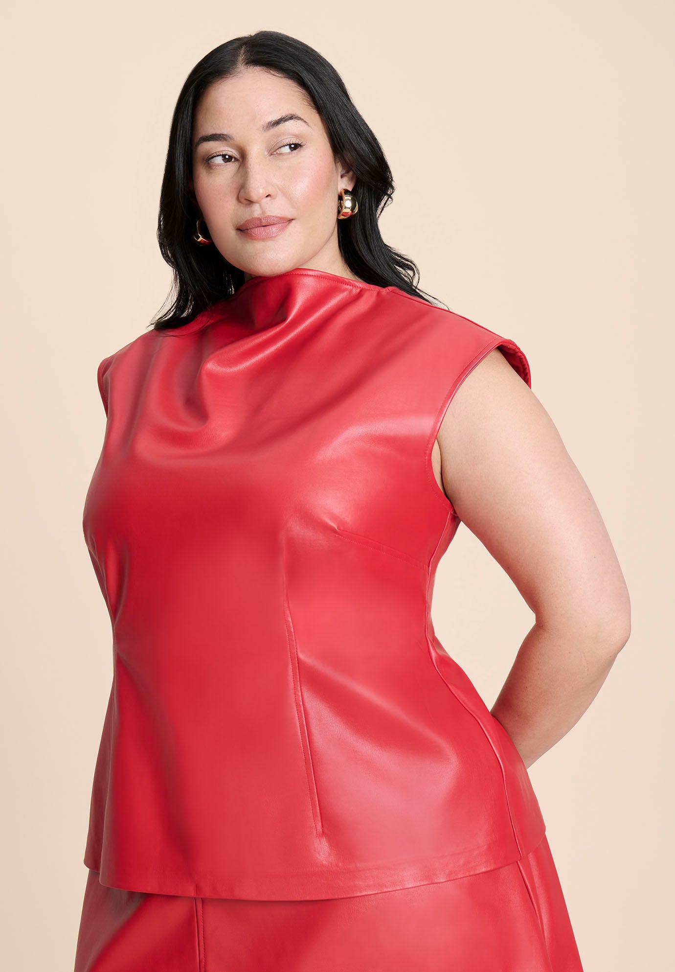 Faux Leather Top With Dramatic Neck image number 0