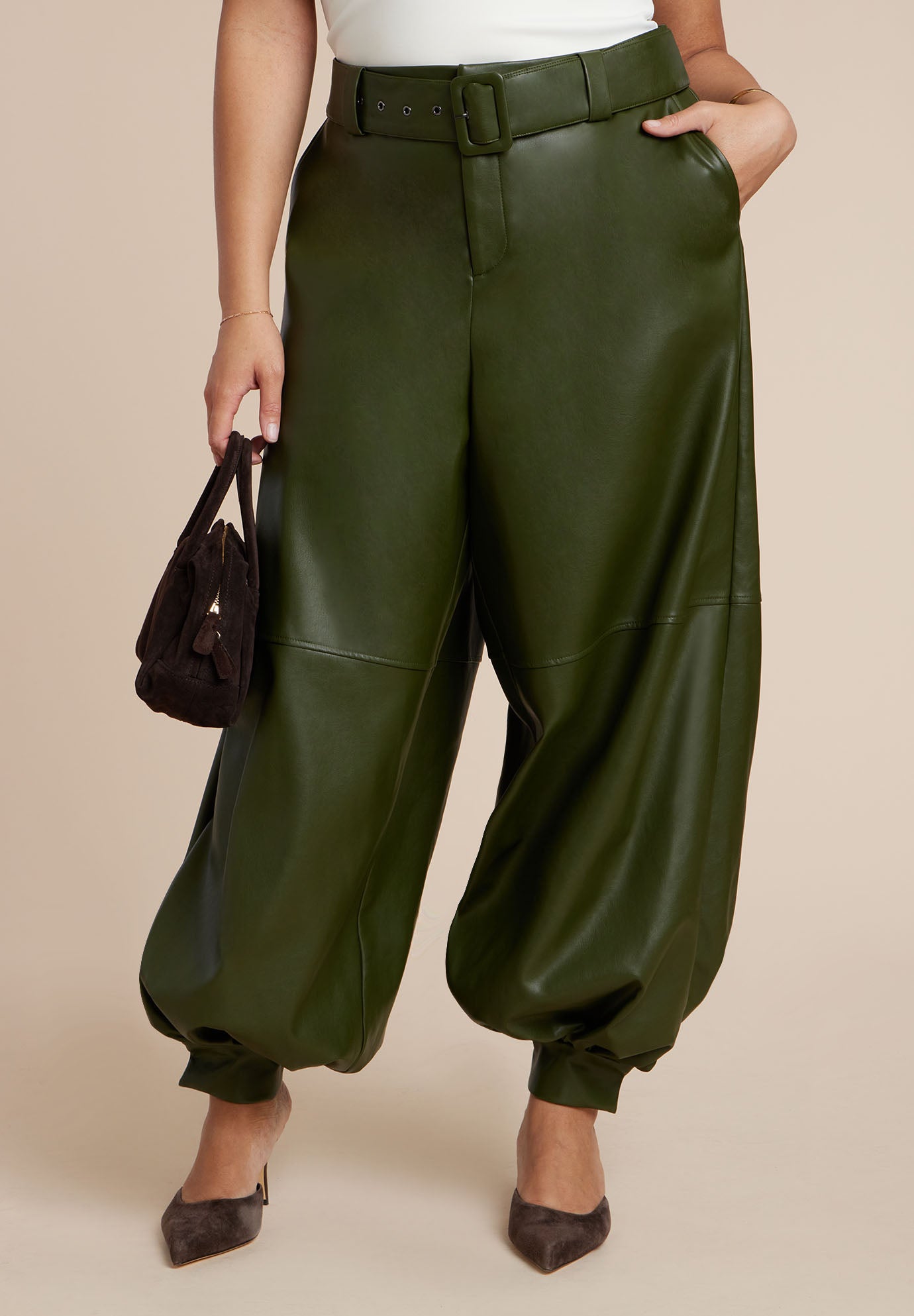 Belted Faux Leather Balloon Pant image number 2
