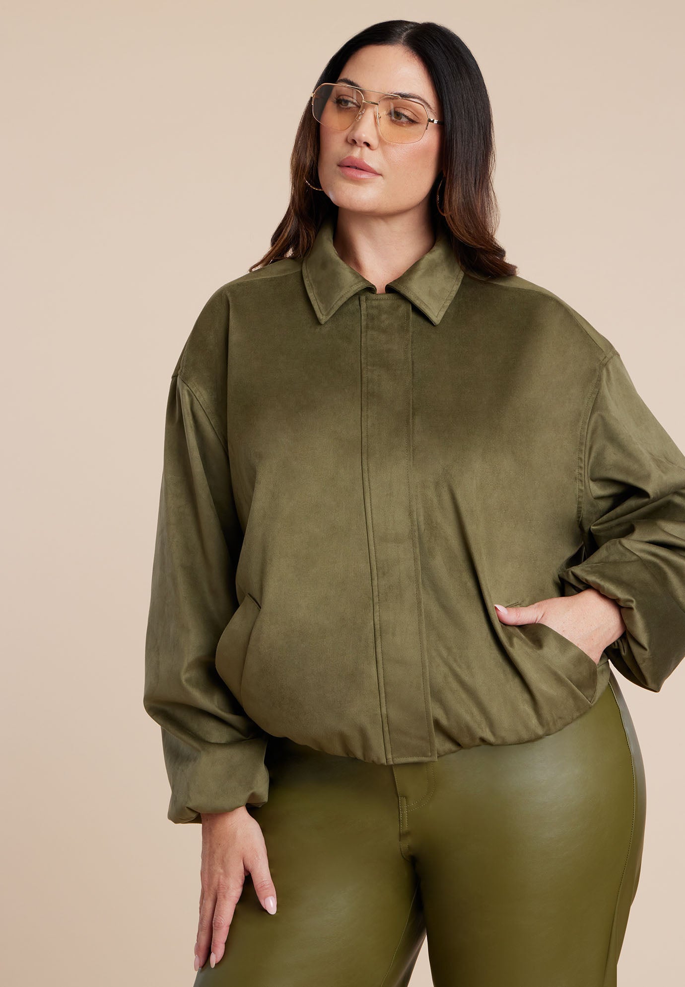 Faux Suede Bomber Jacket image number 1