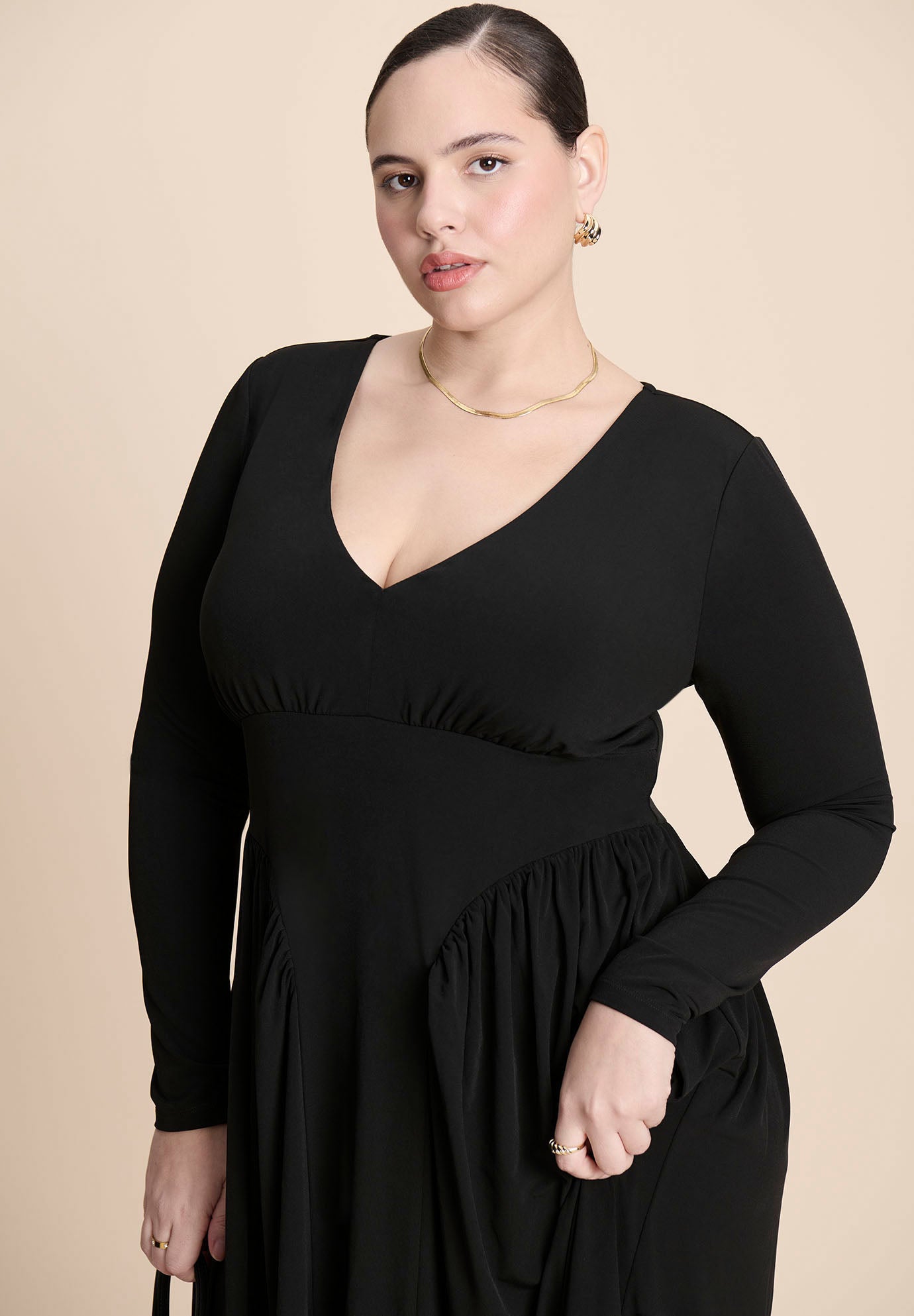 Plunge Neck Knit Dress image number 2