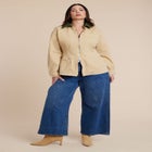 Nipped Waist Barn Jacket With Faux Leather Collar image number null