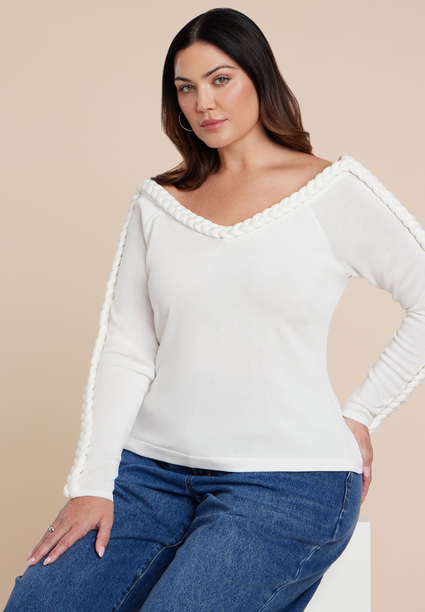Extended Cable Detail Sweater image number 0